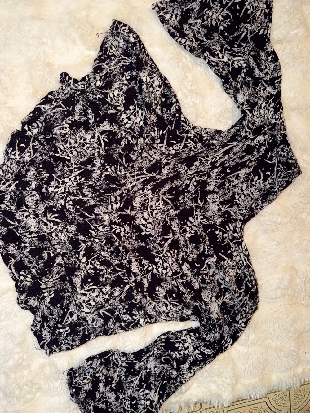 Boho Black Floral Tie-Front Peasant Tunic - Picture 8 of 8